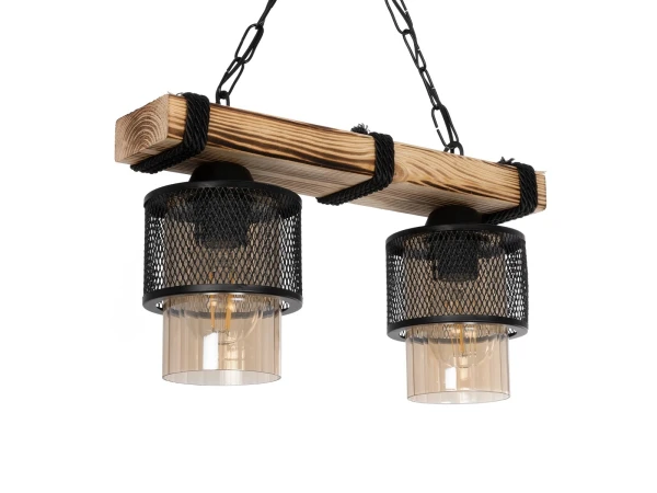 GLOBOSTAR® GLORA 201-0008 Vintage Κρεμαστό Φωτιστικό Οροφής με Ντουί 2 x E27 AC 220-240V IP20 - Μπεζ & Μαύρο - Μ38 x Π12 x Υ21cm
