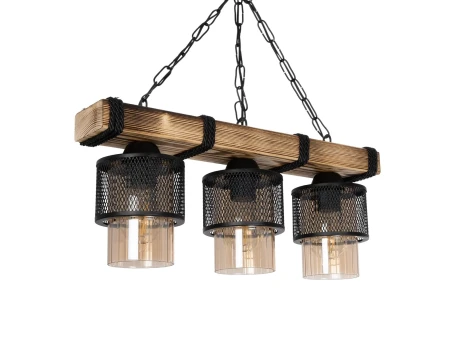 GLOBOSTAR® GLORA 201-0009 Vintage Κρεμαστό Φωτιστικό Οροφής με Ντουί 3 x E27 AC 220-240V IP20 - Μπεζ & Μαύρο - Μ50 x Π12 x Υ21cm