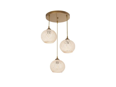 GLOBOSTAR® ILLUMIO 201-0027 Vintage Κρεμαστό Φωτιστικό Οροφής με Ντουί 3 x E27 AC 220-240V IP20 - Χρυσό & Μπεζ - Μ40 x Π40 x Υ53cm