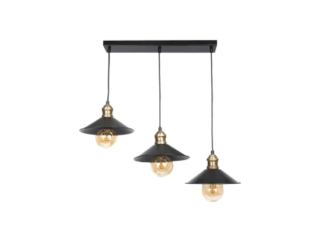 GLOBOSTAR® LUCANA 201-0044 Vintage Κρεμαστό Φωτιστικό Οροφής με Ντουί 3 x E27 AC 220-240V IP20 - Μαύρο & Χρυσό - Μ50 x Π25 x Υ75cm