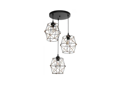 GLOBOSTAR® RAYLO 201-0048 Vintage Κρεμαστό Φωτιστικό Οροφής με Ντουί 3 x E27 AC 220-240V IP20 - Μαύρο & Μπεζ - Μ44 x Π44 x Υ73cm