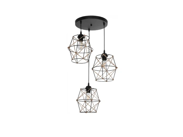 GLOBOSTAR® RAYLO 201-0048 Vintage Κρεμαστό Φωτιστικό Οροφής με Ντουί 3 x E27 AC 220-240V IP20 - Μαύρο & Μπεζ - Μ44 x Π44 x Υ73cm