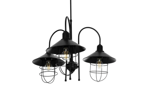 GLOBOSTAR® BLAZEO 201-0079 Vintage Κρεμαστό Φωτιστικό Οροφής με Ντουί 3 x E27 AC 220-240V IP20 - Μαύρο - Μ42 x Π42 x Υ66cm