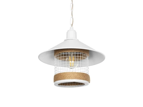 GLOBOSTAR® GLORA 201-0089 Vintage Κρεμαστό Φωτιστικό Οροφής με Ντουί 1 x E27 AC 220-240V IP20 - Λευκο & Μπεζ - Μ30 x Π30 x Υ29cm