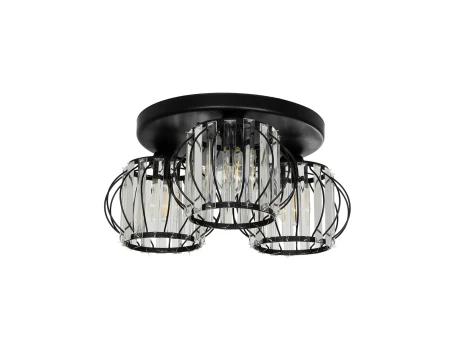 GLOBOSTAR® ILLUME 201-0100 Vintage Φωτιστικό Οροφής με Ντουί 3 x E27 AC 220-240V IP20 - Μαύρο & Διάφανο - Μ50 x Π50 x Υ19cm