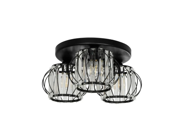 GLOBOSTAR® ILLUME 201-0100 Vintage Φωτιστικό Οροφής με Ντουί 3 x E27 AC 220-240V IP20 - Μαύρο & Διάφανο - Μ50 x Π50 x Υ19cm