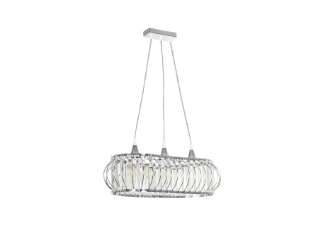 GLOBOSTAR® RAZIA 201-0101 Vintage Κρεμαστό Φωτιστικό Οροφής με Ντουί 3 x E27 AC 220-240V IP20 - Ασημί & Διάφανο - Μ60 x Π30 x Υ25cm