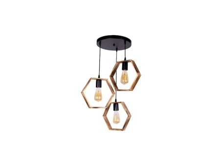 GLOBOSTAR® LUSTRO 201-0105 Vintage Κρεμαστό Φωτιστικό Οροφής με Ντουί 3 x E27 AC 220-240V IP20 - Μαύρο & Καφέ - Μ45 x Π45 x Υ70cm