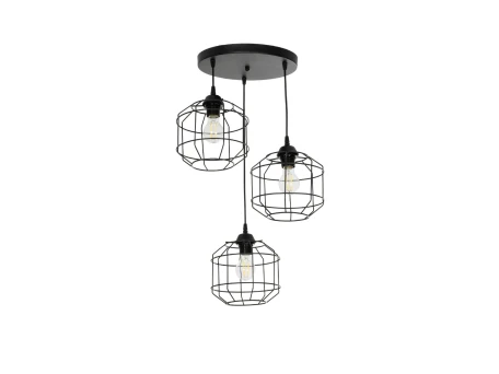 GLOBOSTAR® RAYNO 201-0108 Vintage Κρεμαστό Φωτιστικό Οροφής με Ντουί 3 x E27 AC 220-240V IP20 - Μαύρο - Μ42 x Π42 x Υ60cm