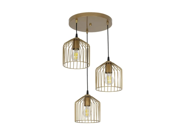 GLOBOSTAR® FLIXIO 201-0138 Vintage Κρεμαστό Φωτιστικό Οροφής με Ντουί 3 x E27 AC 220-240V IP20 - Χρυσό - Μ30 x Π30 x Υ70cm