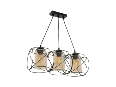 GLOBOSTAR® GLINDER 201-0141 Vintage Κρεμαστό Φωτιστικό Οροφής με Ντουί 3 x E27 AC 220-240V IP20 - Μαύρο & Μελί - Μ53 x Π25 x Υ23cm