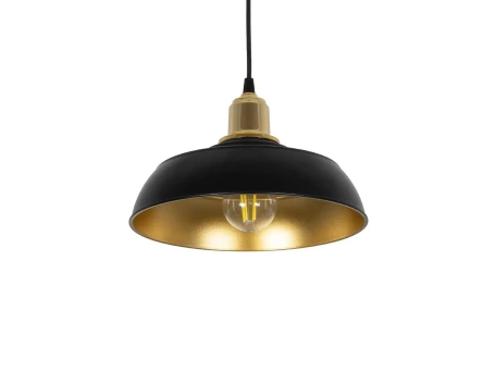 GLOBOSTAR® LOAN 203-0279 Μοντέρνο Κρεμαστό Φωτιστικό Οροφής με Ντουί 1 x E27 AC 220-240V IP20 - Μαύρο & Χρυσό  - Μ25.5 x Π25.5 x Υ17cm