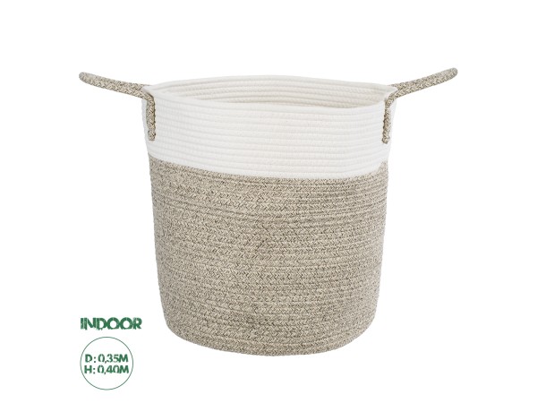 GloboStar® Artificial Garden CHALKI 20200 Διακοσμητικό Πλεκτό Καλάθι - Κασπώ Γλάστρα - Flower Pot  Μπεζ Σκούρο με Λευκό Π35cm x Υ40cm