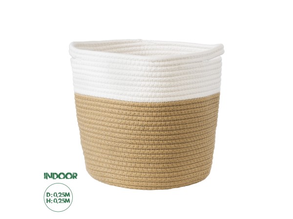 GloboStar® Artificial Garden PALAWAN 20203 Διακοσμητικό Πλεκτό Καλάθι - Κασπώ Γλάστρα - Flower Pot  Μπεζ με Λευκό Π25cm x Υ25cm