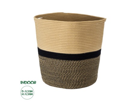 GloboStar® Artificial Garden HYDRA 20204 Διακοσμητικό Πλεκτό Καλάθι - Κασπώ Γλάστρα - Flower Pot  Μπεζ με Μαύρο Π35cm x Υ38cm
