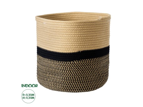 GloboStar® Artificial Garden HYDRA 20205 Διακοσμητικό Πλεκτό Καλάθι - Κασπώ Γλάστρα - Flower Pot  Μπεζ με Μαύρο Π30cm x Υ30cm