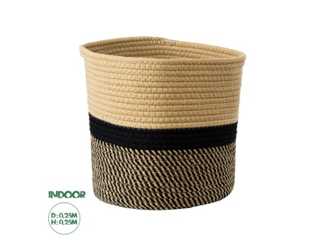 GloboStar® Artificial Garden HYDRA 20206 Διακοσμητικό Πλεκτό Καλάθι - Κασπώ Γλάστρα - Flower Pot  Μπεζ με Μαύρο Π25cm x Υ25cm