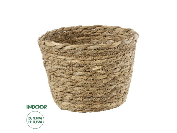 GloboStar® Artificial Garden SIFNOS 20266 Διακοσμητικό Πλεκτό Καλάθι - Κασπώ Γλάστρα - Flower Pot Μπεζ Φ18cm x Υ15cm