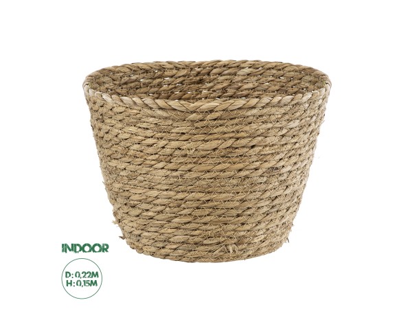 GloboStar® Artificial Garden SIFNOS 20267 Διακοσμητικό Πλεκτό Καλάθι - Κασπώ Γλάστρα - Flower Pot Μπεζ Φ22cm x Υ15cm