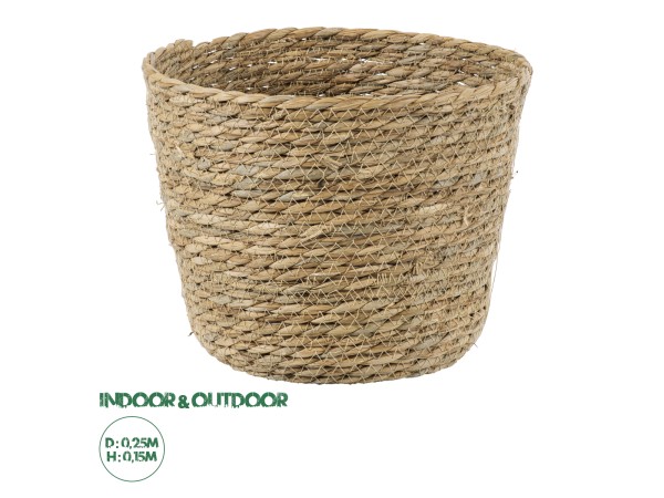 GloboStar® Artificial Garden SIFNOS 20268 Διακοσμητικό Πλεκτό Καλάθι - Κασπώ Γλάστρα - Flower Pot Μπεζ Φ25cm x Υ15cm