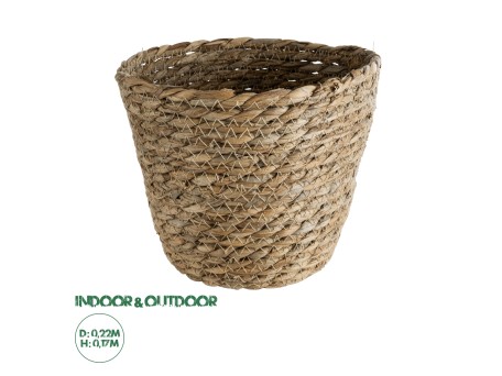 GloboStar® Artificial Garden PATMOS 20270 Διακοσμητικό Πλεκτό Καλάθι - Κασπώ Γλάστρα - Flower Pot Καφέ Φ22 x Υ17cm