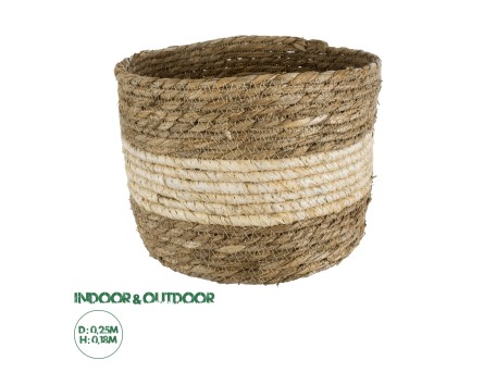 GloboStar® Artificial Garden KYTHIRA 20274 Διακοσμητικό Πλεκτό Καλάθι - Κασπώ Γλάστρα - Flower Pot Καφέ με Μπεζ Φ25 x Υ18cm