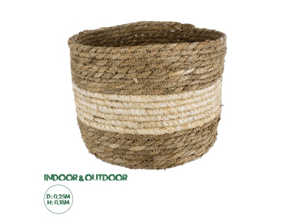 GloboStar® Artificial Garden KYTHIRA 20274 Διακοσμητικό Πλεκτό Καλάθι - Κασπώ Γλάστρα - Flower Pot Καφέ με Μπεζ Φ25 x Υ18cm