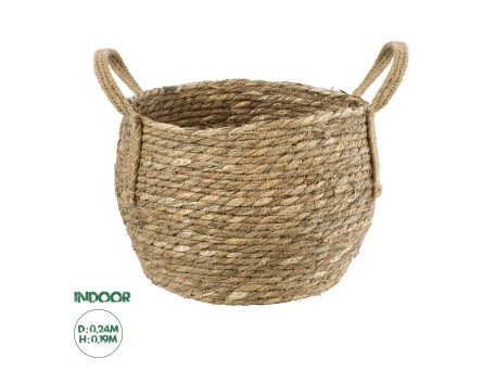 GloboStar® Artificial Garden PAROS 20276 Διακοσμητικό Πλεκτό Καλάθι - Κασπώ Γλάστρα - Flower Pot Μπεζ Φ24cm x Υ19cm