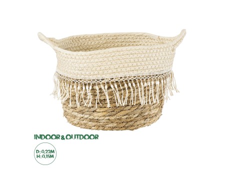 GloboStar® Artificial Garden MYKONOS 20279 Διακοσμητικό Πλεκτό Καλάθι - Κασπώ Γλάστρα - Flower Pot Μπεζ με Μακραμέ Φ22cm x Υ15cm
