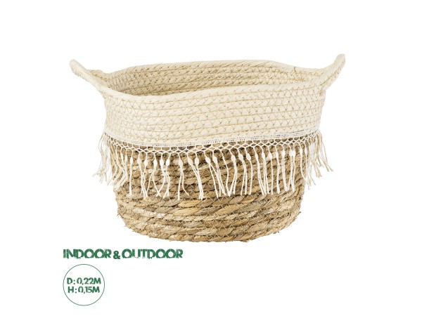 GloboStar® Artificial Garden MYKONOS 20279 Διακοσμητικό Πλεκτό Καλάθι - Κασπώ Γλάστρα - Flower Pot Μπεζ με Μακραμέ Φ22cm x Υ15cm