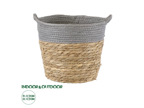 GloboStar® Artificial Garden SYROS 20281 Διακοσμητικό Πλεκτό Καλάθι - Κασπώ Γλάστρα - Flower Pot Μπεζ με Γκρι Φ20cm x Υ20cm