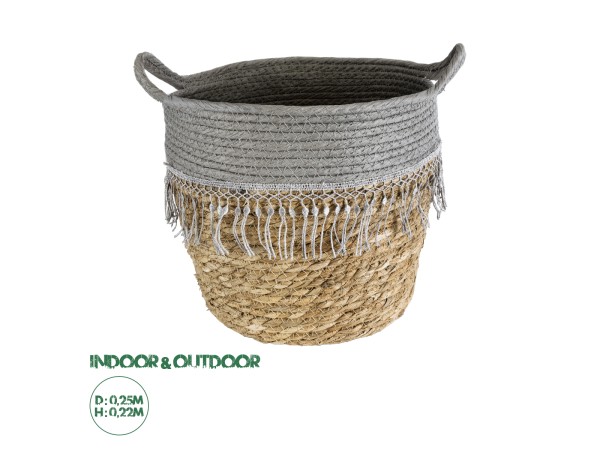 GloboStar® Artificial Garden SYROS 20282 Διακοσμητικό Πλεκτό Καλάθι - Κασπώ Γλάστρα - Flower Pot Μπεζ με Γκρι Φ25 x Υ22cm