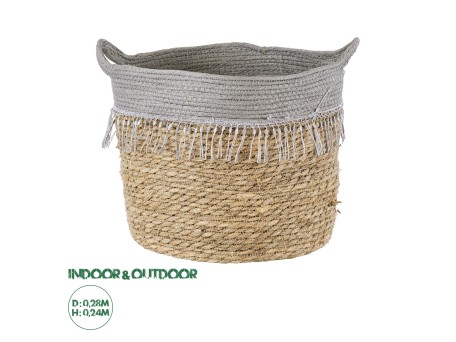 GloboStar® Artificial Garden SYROS 20283 Διακοσμητικό Πλεκτό Καλάθι - Κασπώ Γλάστρα - Flower Pot Μπεζ με Γκρι Φ28cm x Υ24cm