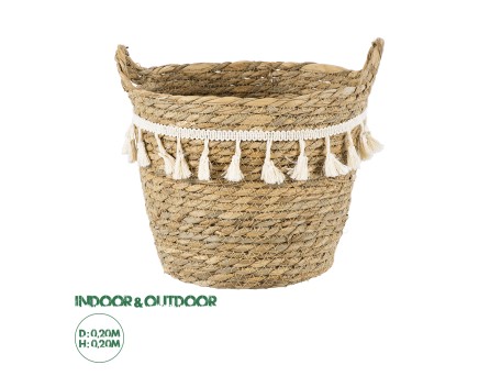 GloboStar® Artificial Garden SANTORINI 20284 Διακοσμητικό Πλεκτό Καλάθι - Κασπώ Γλάστρα - Flower Pot Μπεζ με Μακραμέ Φ20cm x Υ20cm