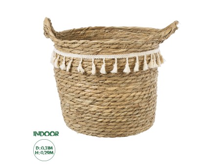 GloboStar® Artificial Garden SANTORINI 20286 Διακοσμητικό Πλεκτό Καλάθι - Κασπώ Γλάστρα - Flower Pot Μπεζ με Μακραμέ Φ31cm x Υ29cm