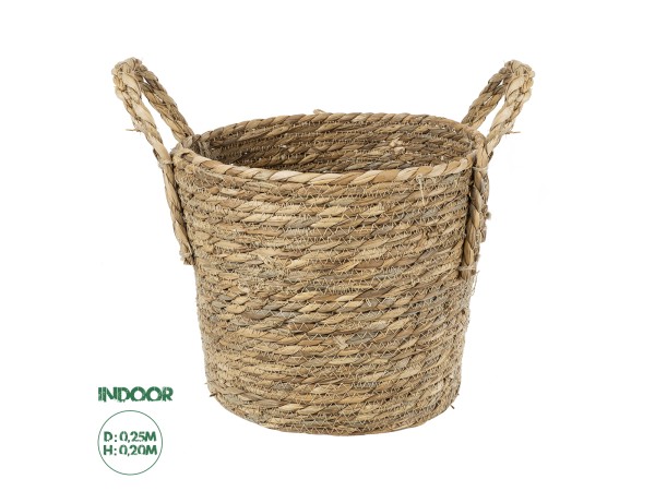 GloboStar® Artificial Garden TINOS 20290 Διακοσμητικό Πλεκτό Καλάθι - Κασπώ Γλάστρα - Flower Pot Μπεζ Φ25cm x Υ20cm