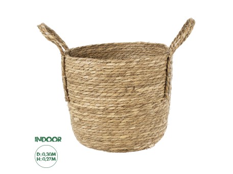 GloboStar® Artificial Garden TINOS 20291 Διακοσμητικό Πλεκτό Καλάθι - Κασπώ Γλάστρα - Flower Pot Μπεζ Φ30cm x Υ27cm