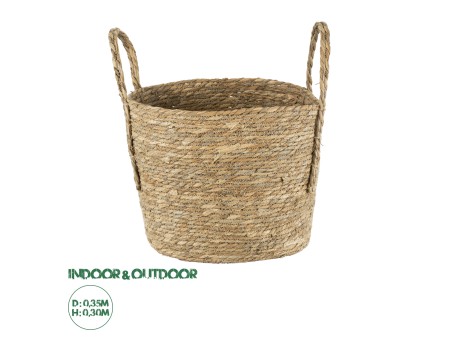 GloboStar® Artificial Garden TINOS 20292 Διακοσμητικό Πλεκτό Καλάθι - Κασπώ Γλάστρα - Flower Pot Μπεζ Φ35cm x Υ30cm