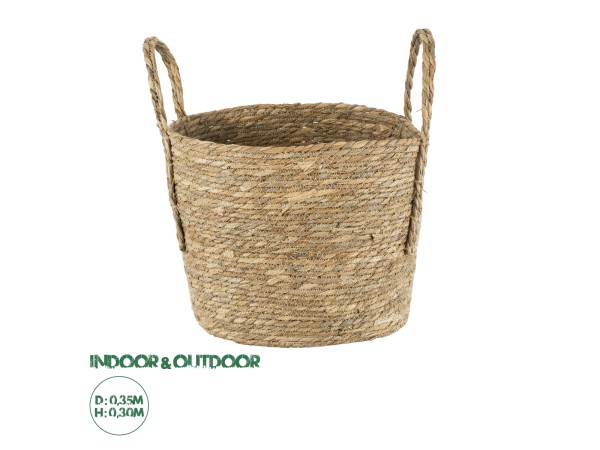 GloboStar® Artificial Garden TINOS 20292 Διακοσμητικό Πλεκτό Καλάθι - Κασπώ Γλάστρα - Flower Pot Μπεζ Φ35cm x Υ30cm