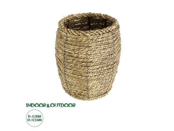 GloboStar® Artificial Garden THASSOS 20295 Διακοσμητικό Πλεκτό Καλάθι - Κασπώ Γλάστρα - Flower Pot Μπεζ Φ18 x Υ24cm
