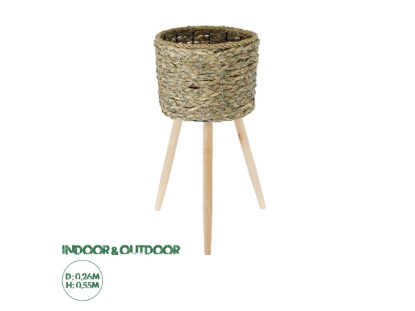 GloboStar® Artificial Garden SKOPELOS 20298 Διακοσμητικό Πλεκτό Καλάθι - Κασπώ Γλάστρα - Flower Pot Μπεζ με Καφέ Φ26cm x Υ55cm