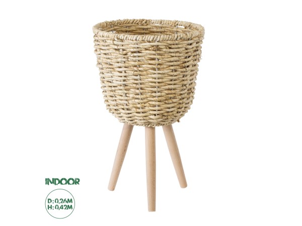 GloboStar® Artificial Garden LIMNOS 20299 Διακοσμητικό Πλεκτό Καλάθι - Κασπώ Γλάστρα - Flower Pot Μπεζ Φ26cm x Υ42cm