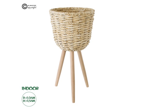 GloboStar® Artificial Garden LIMNOS 20300 Διακοσμητικό Πλεκτό Καλάθι - Κασπώ Γλάστρα - Flower Pot Μπεζ Φ26cm x Υ56cm