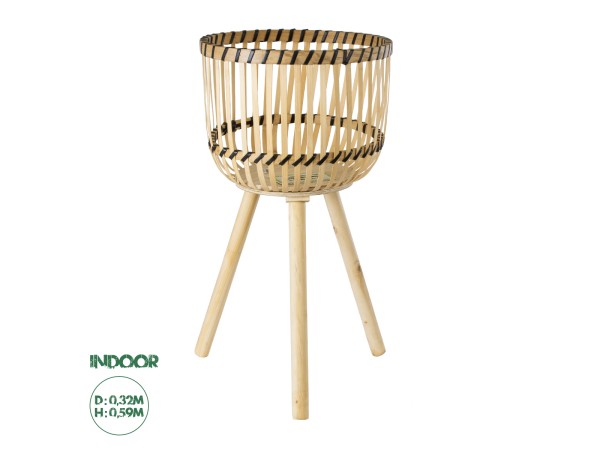 GloboStar® Artificial Garden FOLEGANDROS 20302 Διακοσμητικό Πλεκτό Καλάθι - Κασπώ Γλάστρα - Flower Pot Μπεζ με Καφέ Φ32cm x Υ59cm