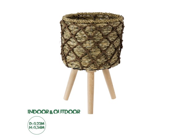 GloboStar® Artificial Garden SAMOS 20303 Διακοσμητικό Πλεκτό Καλάθι - Κασπώ Γλάστρα - Flower Pot Μπεζ με Καφέ Φ22cm x Υ34cm