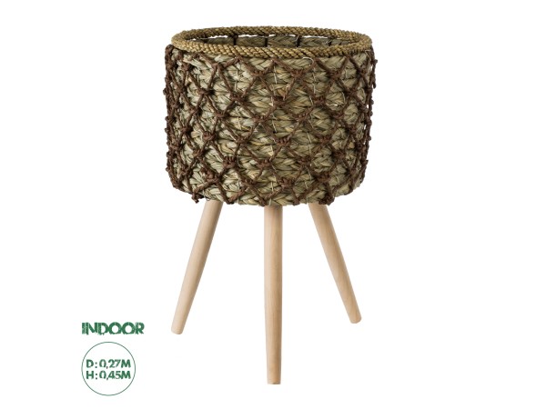 GloboStar® Artificial Garden SAMOS 20304 Διακοσμητικό Πλεκτό Καλάθι - Κασπώ Γλάστρα - Flower Pot Μπεζ με Καφέ Φ27cm x Υ45cm