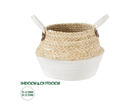 GloboStar® Artificial Garden KIMOLOS 20311 Διακοσμητικό Πλεκτό Καλάθι - Κασπώ Γλάστρα - Flower Pot Μπεζ με Λευκό Φ29cm x Υ30cm