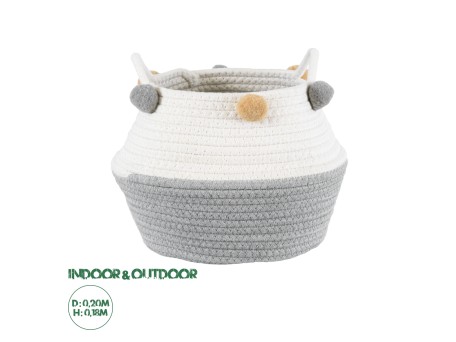GloboStar® Artificial Garden KYTHNOS 20312 Διακοσμητικό Πλεκτό Καλάθι - Κασπώ Γλάστρα - Flower Pot Γκρι με Λευκό Φ20cm x Υ18cm