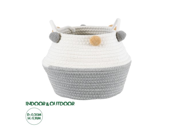 GloboStar® Artificial Garden KYTHNOS 20312 Διακοσμητικό Πλεκτό Καλάθι - Κασπώ Γλάστρα - Flower Pot Γκρι με Λευκό Φ20cm x Υ18cm