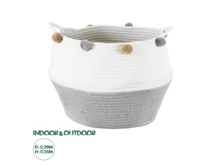 GloboStar® Artificial Garden KYTHNOS 20314 Διακοσμητικό Πλεκτό Καλάθι - Κασπώ Γλάστρα - Flower Pot Γκρι με Λευκό Φ29cm x Υ28cm